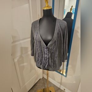 Lane Bryant Gray Cardigan with Ruffle Accents Size 18/20
